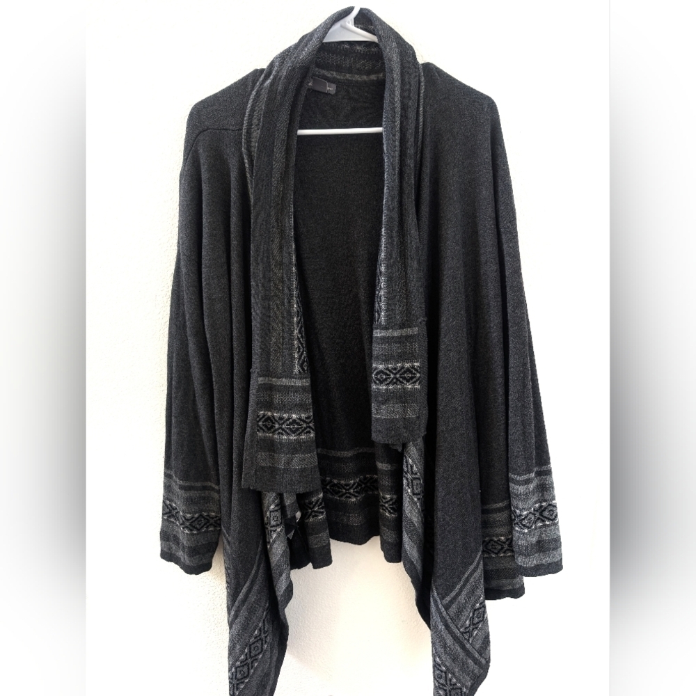 Eddie Bauer Wool Blend Cardigan Open Fron Waterfall Grey Norther‎ Isle Large